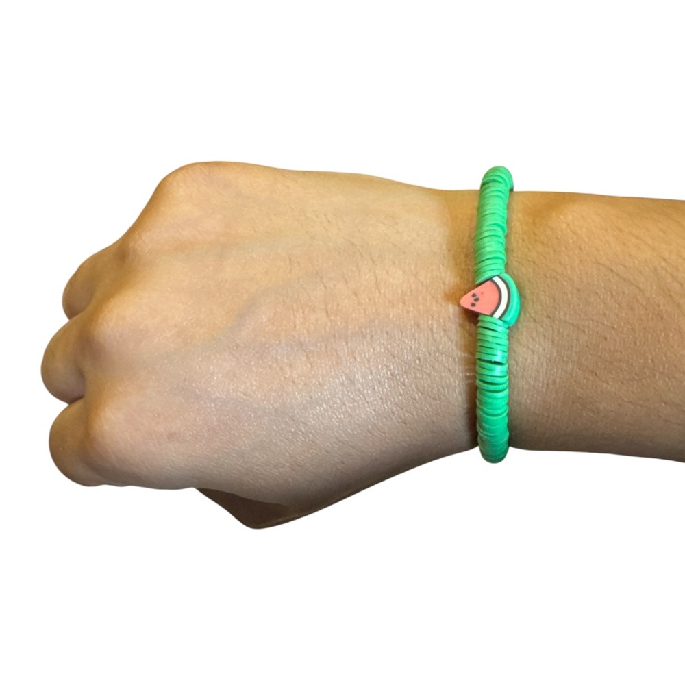 3 FOR $10 HANDCRAFTED Green Clay Beaded Bracelet with Watermelon Charm
